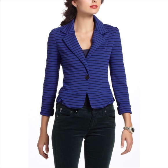 Anthro Cartonnier striped blue and black blazer S - Picture 5 of 5
